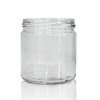 Transparent 405 ml glass jar on white background